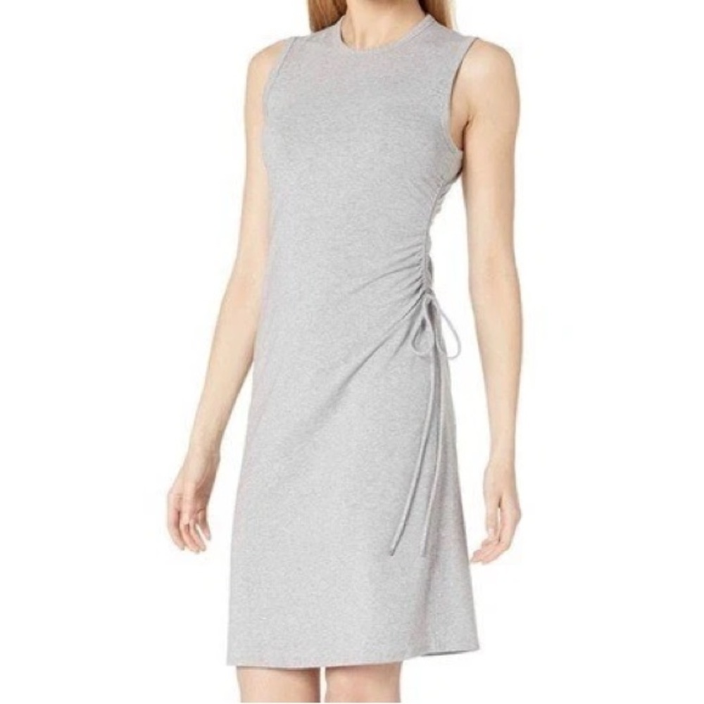THEORY (S) Rimaeya DR Rubric Ruched Side Tie Jersey Knit Tank Dress Grey Soft